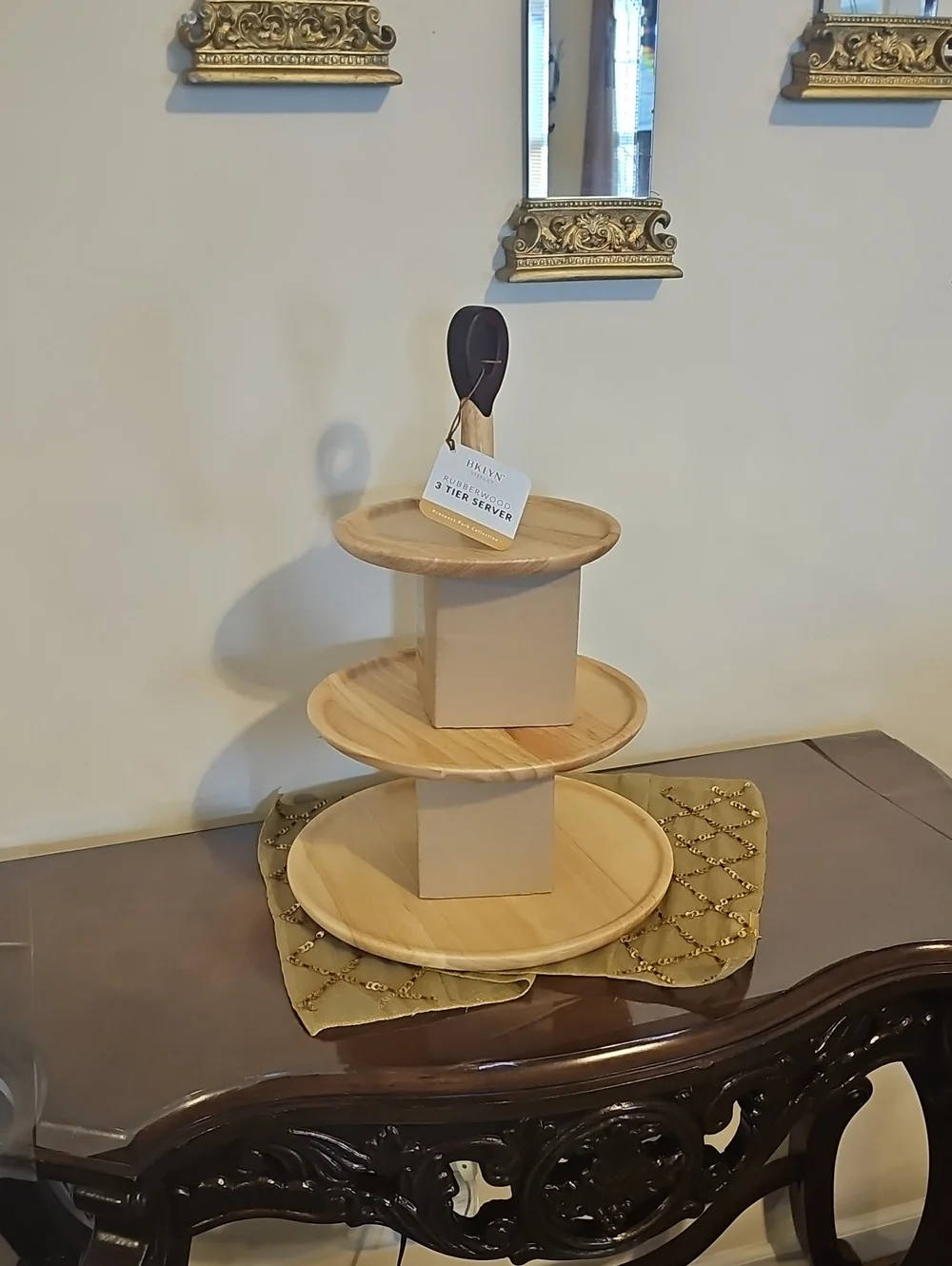 3-Tier Wooden Server – Natural Wood Finish